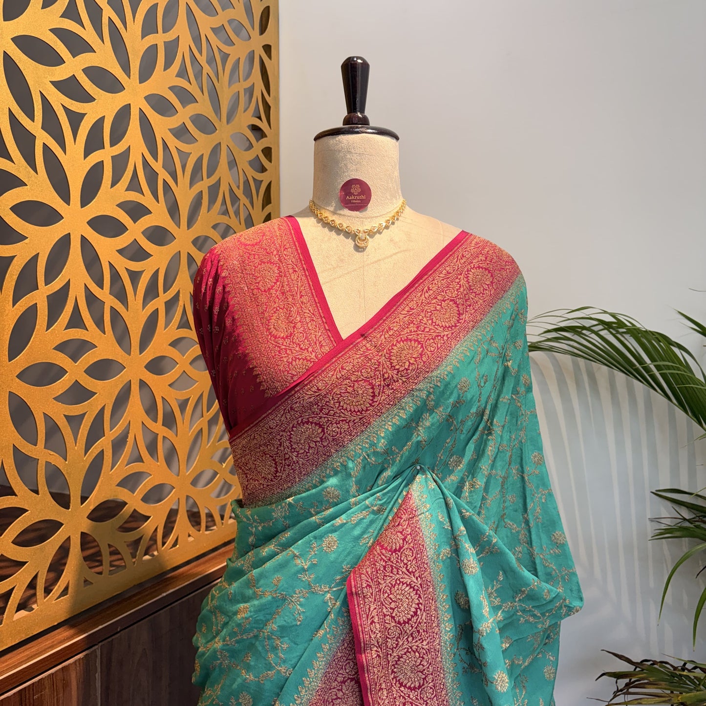 Pastel Blue Jaal Banarasi Pure Crepe Saree