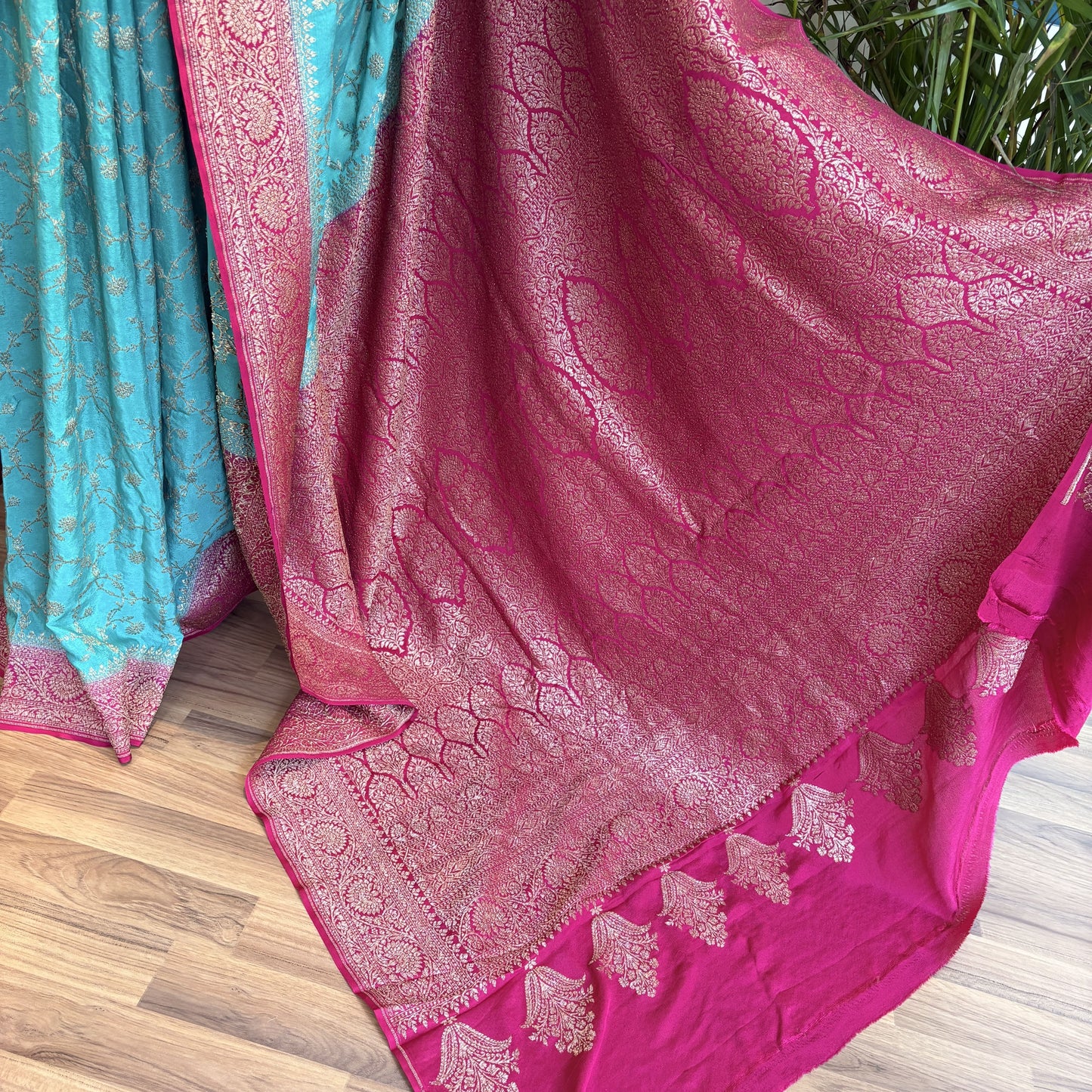 Pastel Blue Jaal Banarasi Pure Crepe Saree