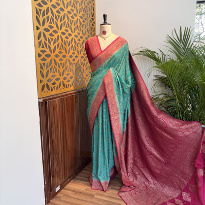 Pastel Blue Jaal Banarasi Pure Crepe Saree