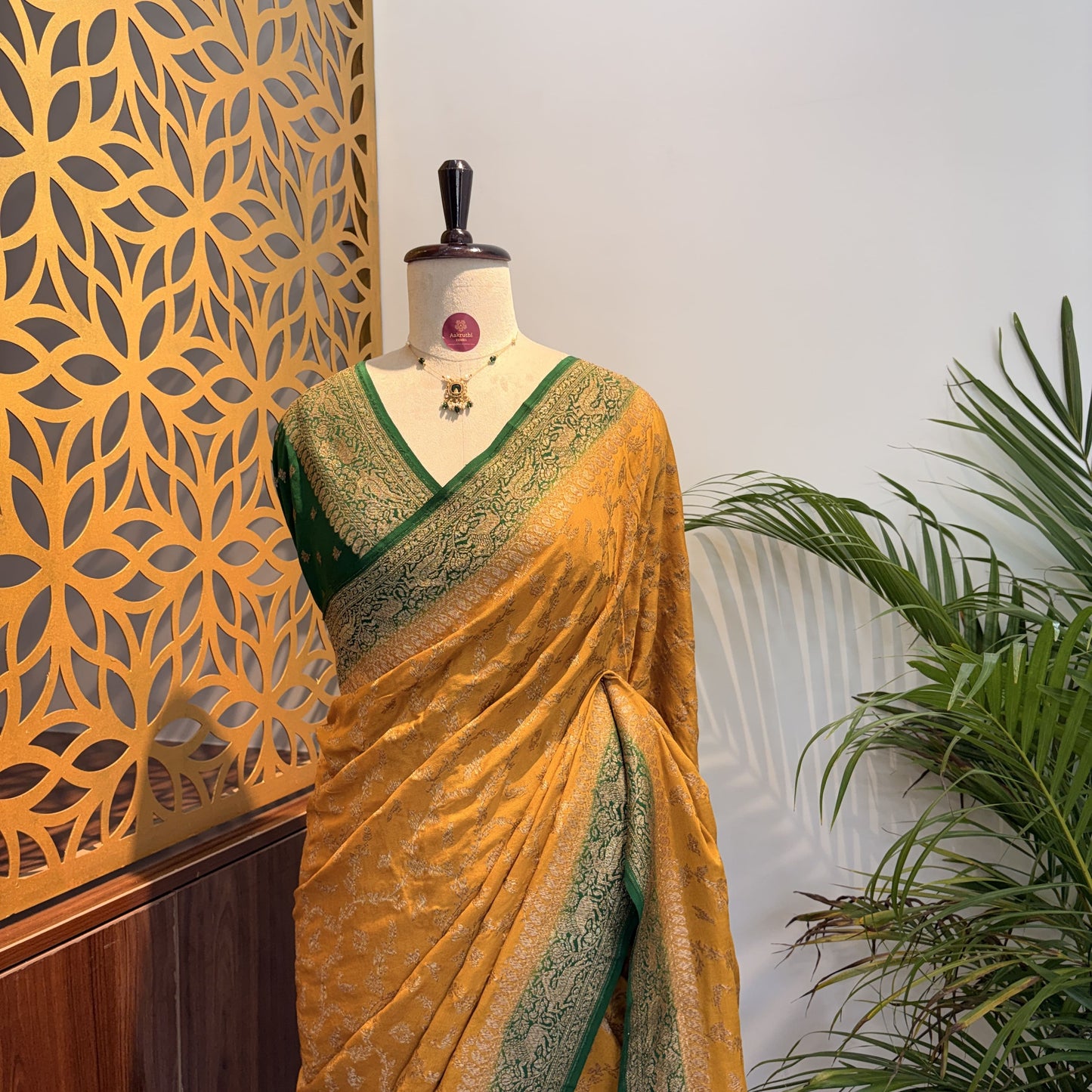 Yellow Jaal Banarasi Pure Crepe Saree