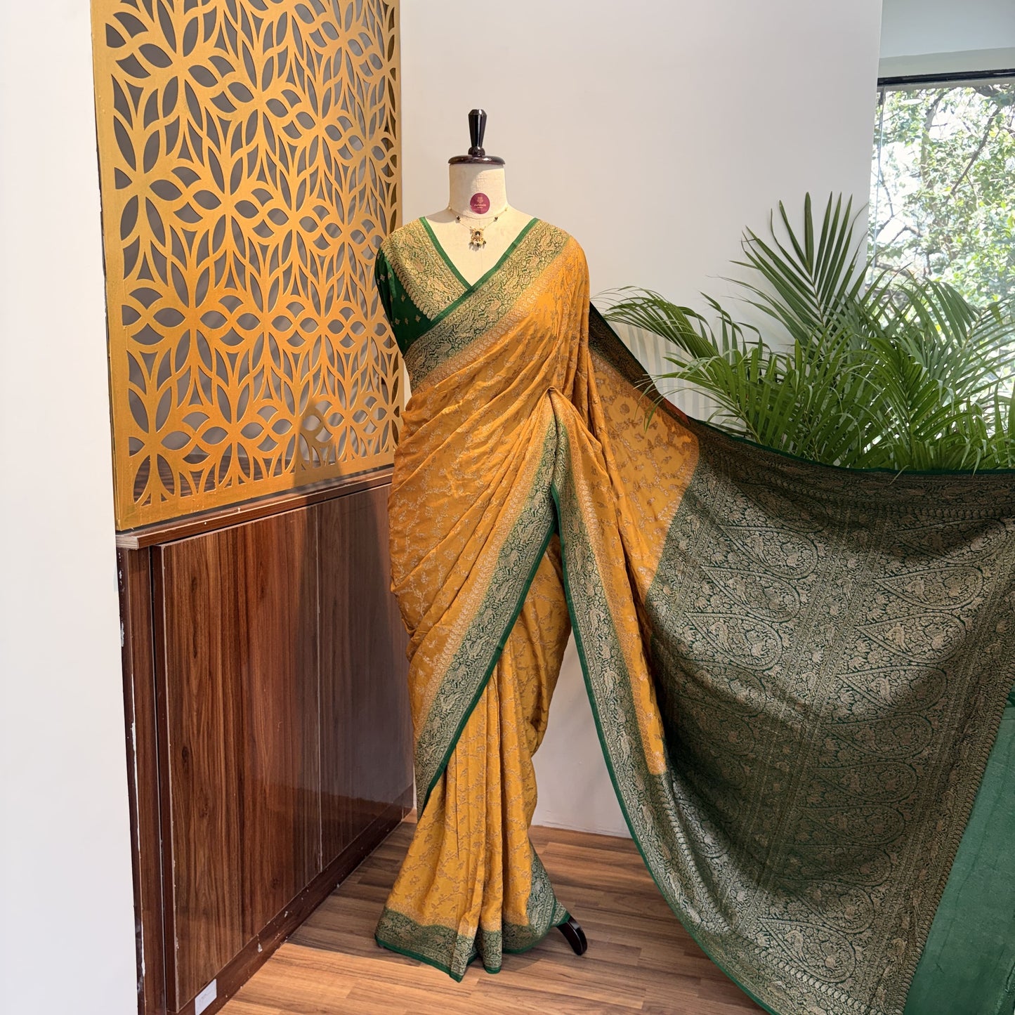 Yellow Jaal Banarasi Pure Crepe Saree