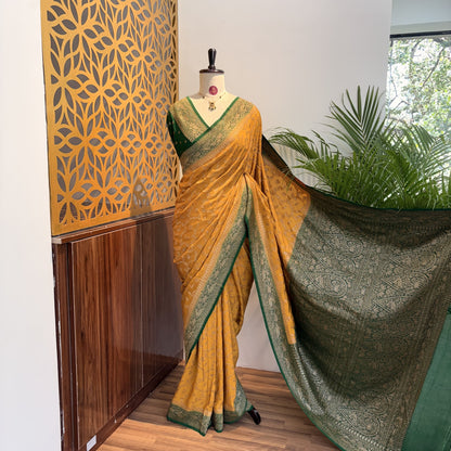 Yellow Jaal Banarasi Pure Crepe Saree