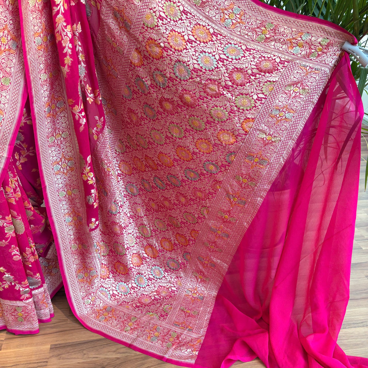 Pink Pure Khaddi Georgette Meenakari Saree
