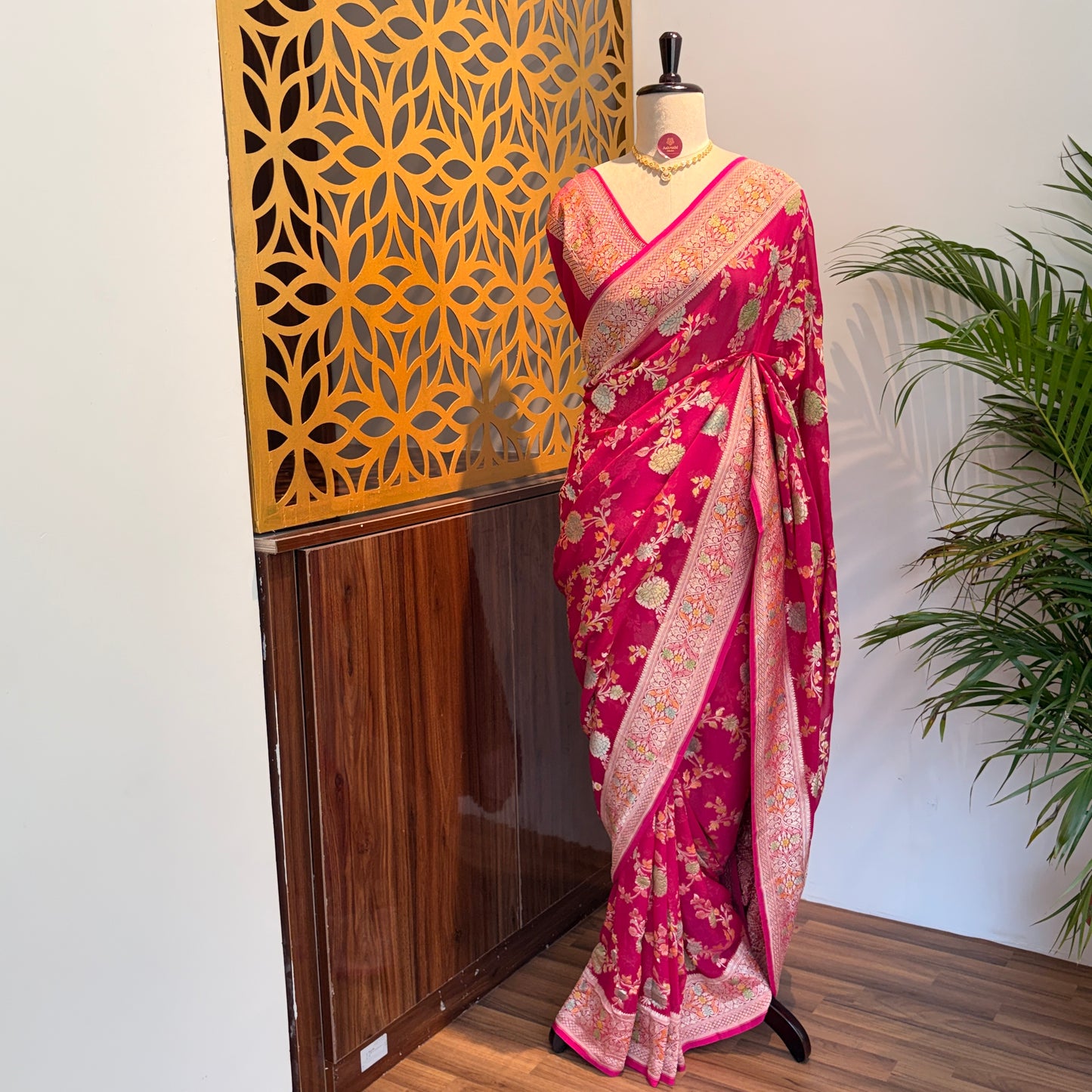 Pink Pure Khaddi Georgette Meenakari Saree