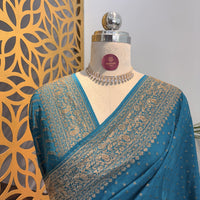 Sky Blue Banarasi Pure Crepe Saree