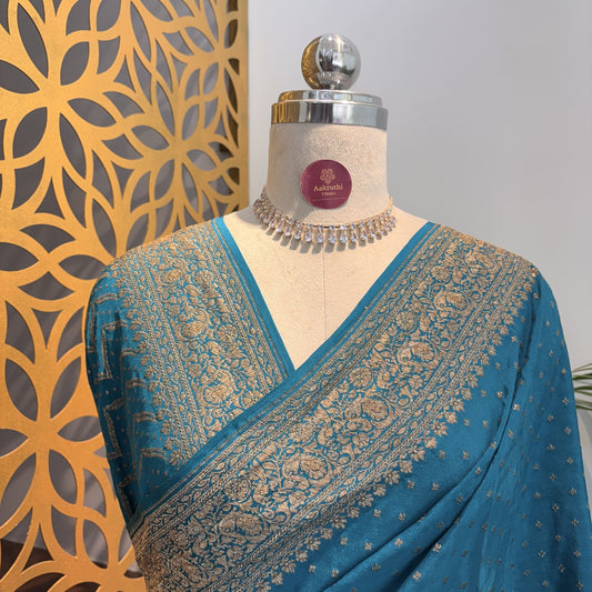 Sky Blue Banarasi Pure Crepe Saree