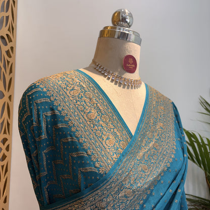 Sky Blue Banarasi Pure Crepe Saree