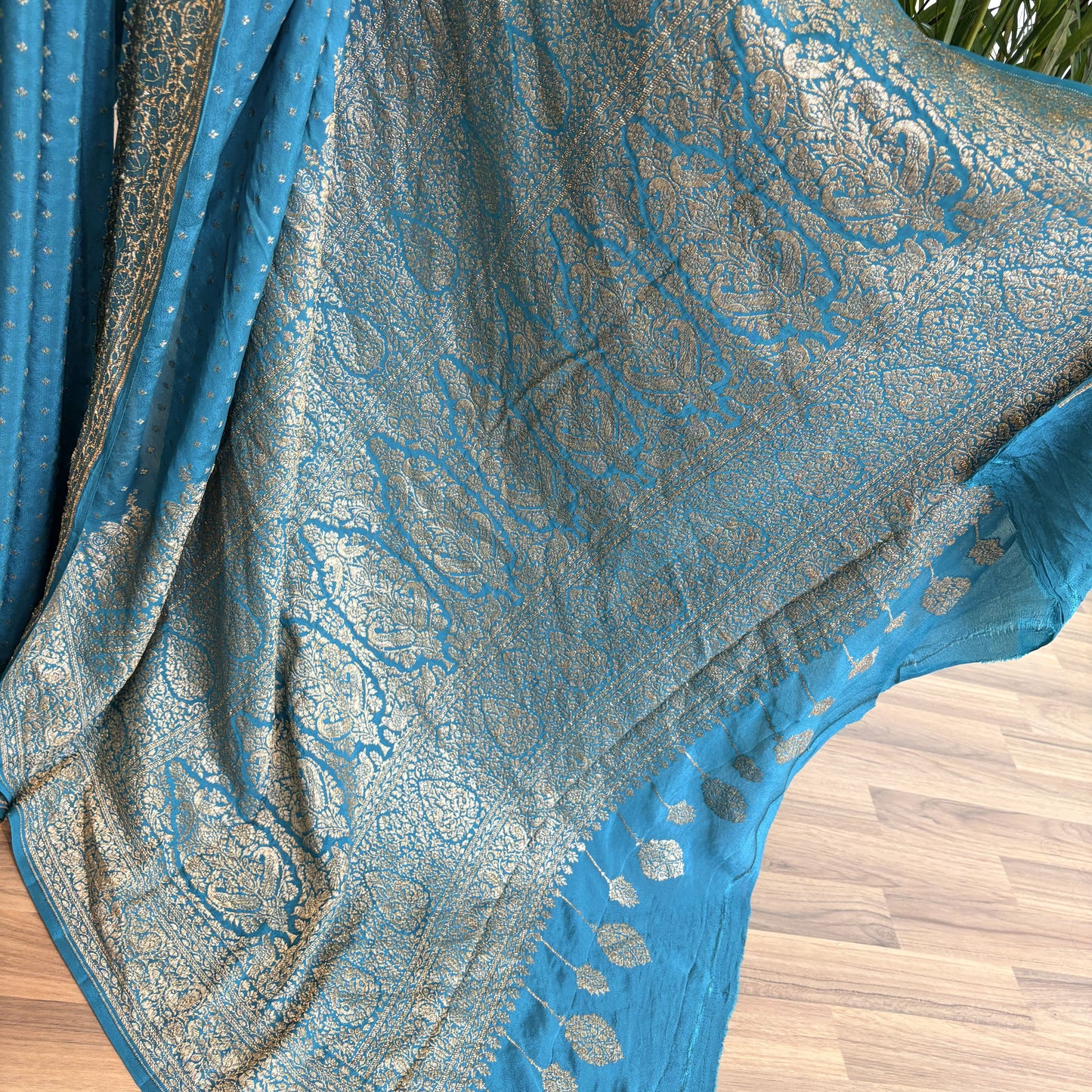 Sky Blue Banarasi Pure Crepe Saree