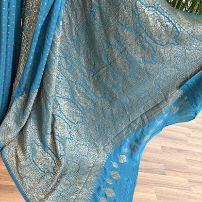 Sky Blue Banarasi Pure Crepe Saree