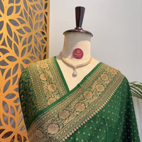 Green Banarasi Pure Crepe Saree