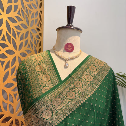 Green Banarasi Pure Crepe Saree