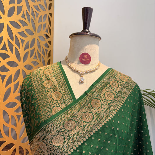 Green Banarasi Pure Crepe Saree