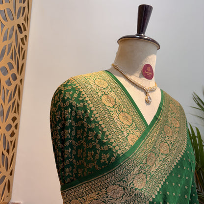 Green Banarasi Pure Crepe Saree