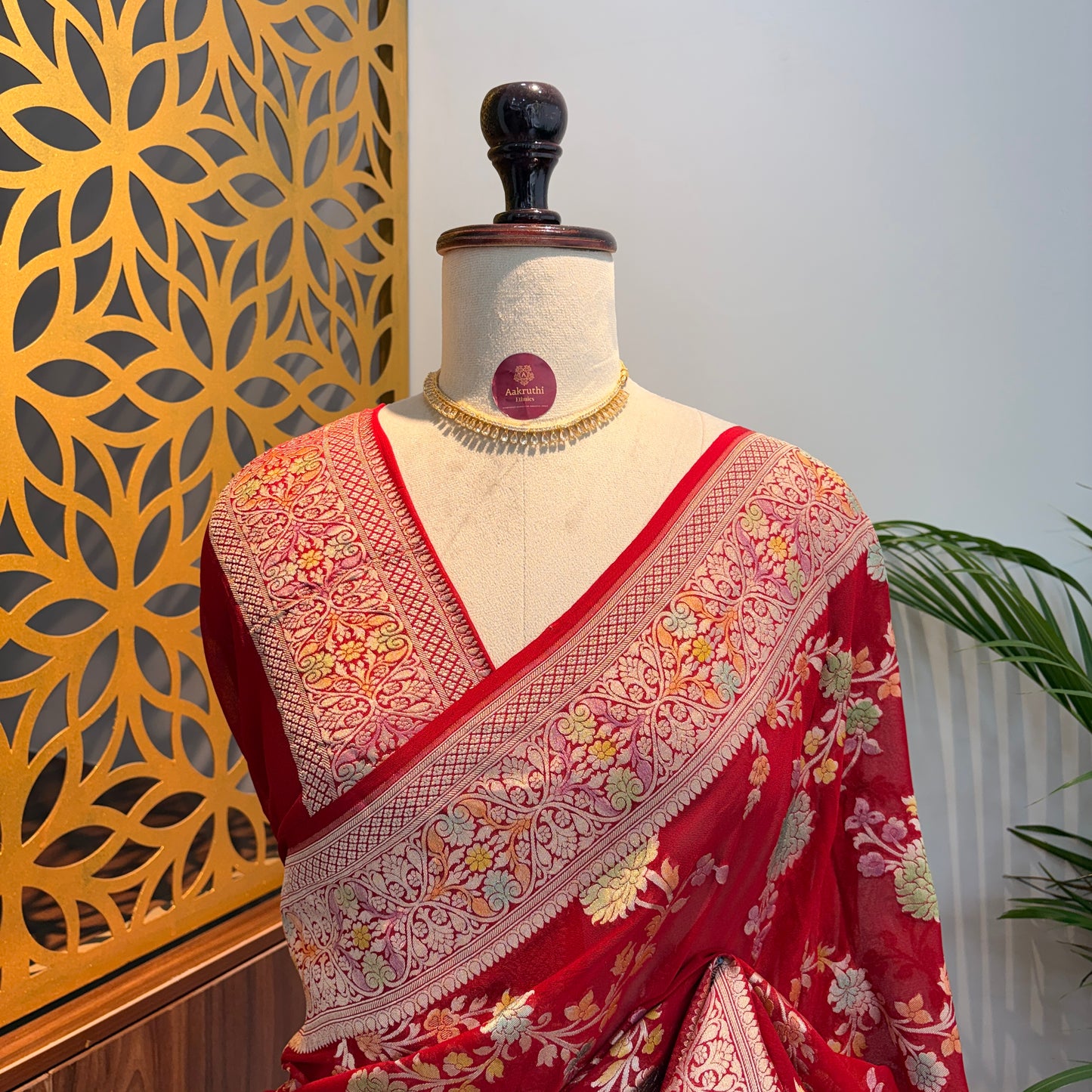 Red Pure Khaddi Georgette Meenakari Saree