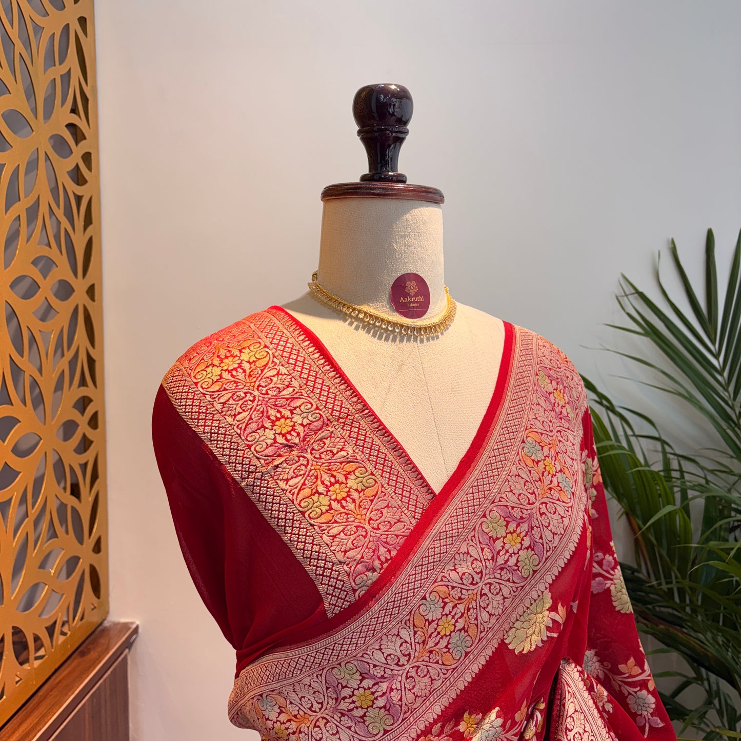 Red Pure Khaddi Georgette Meenakari Saree