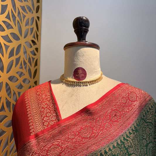 Green Banarasi Pure Crepe Brocade Saree