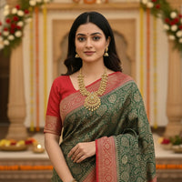 Green Banarasi Pure Crepe Brocade Saree