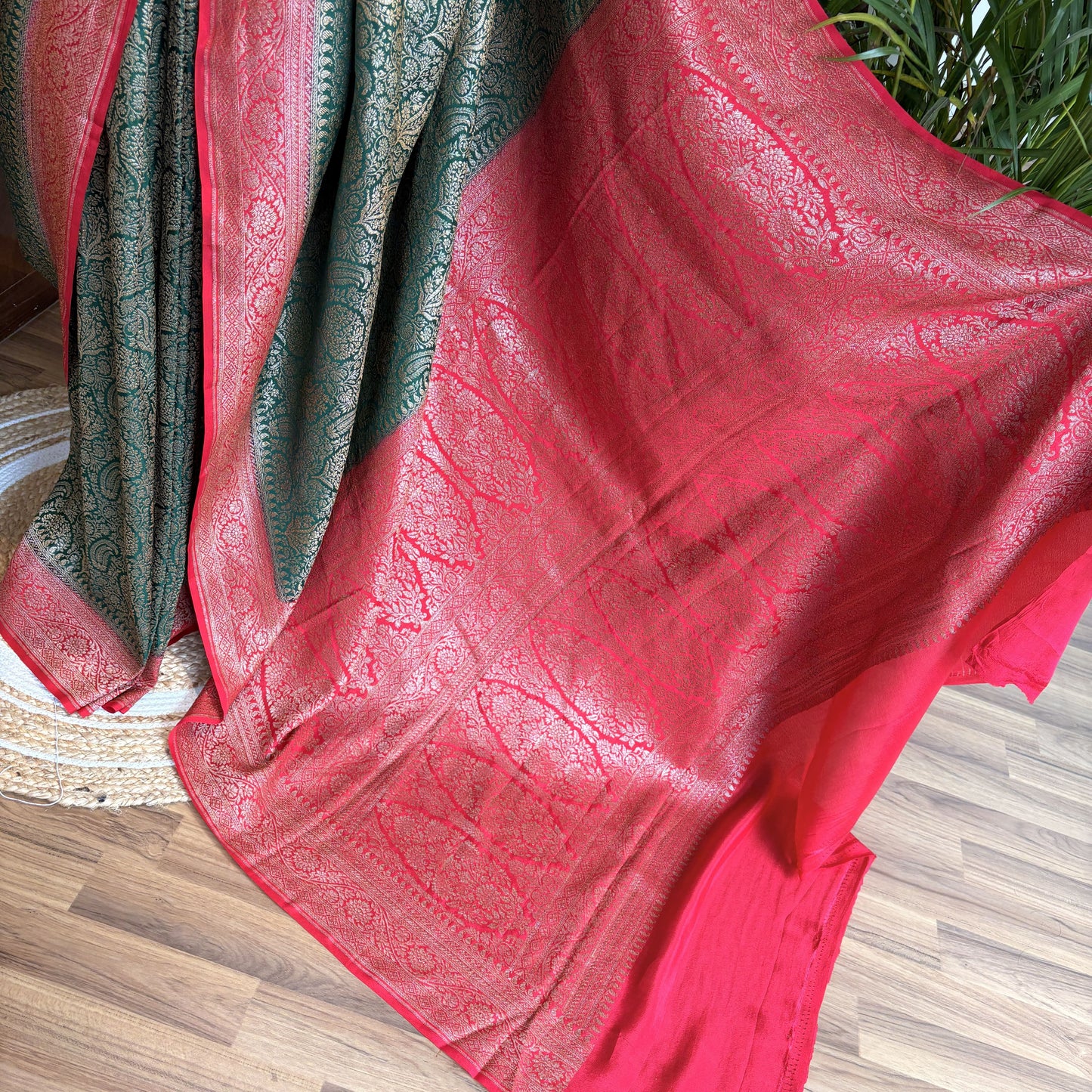 Green Banarasi Pure Crepe Brocade Saree