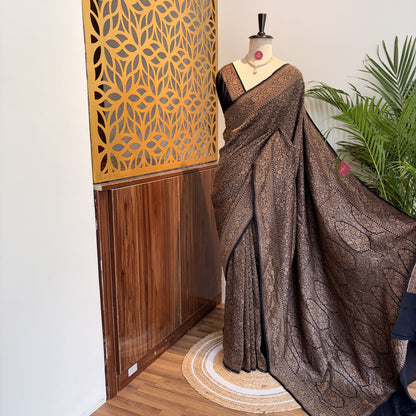 Black Banarasi Pure Crepe Brocade Saree