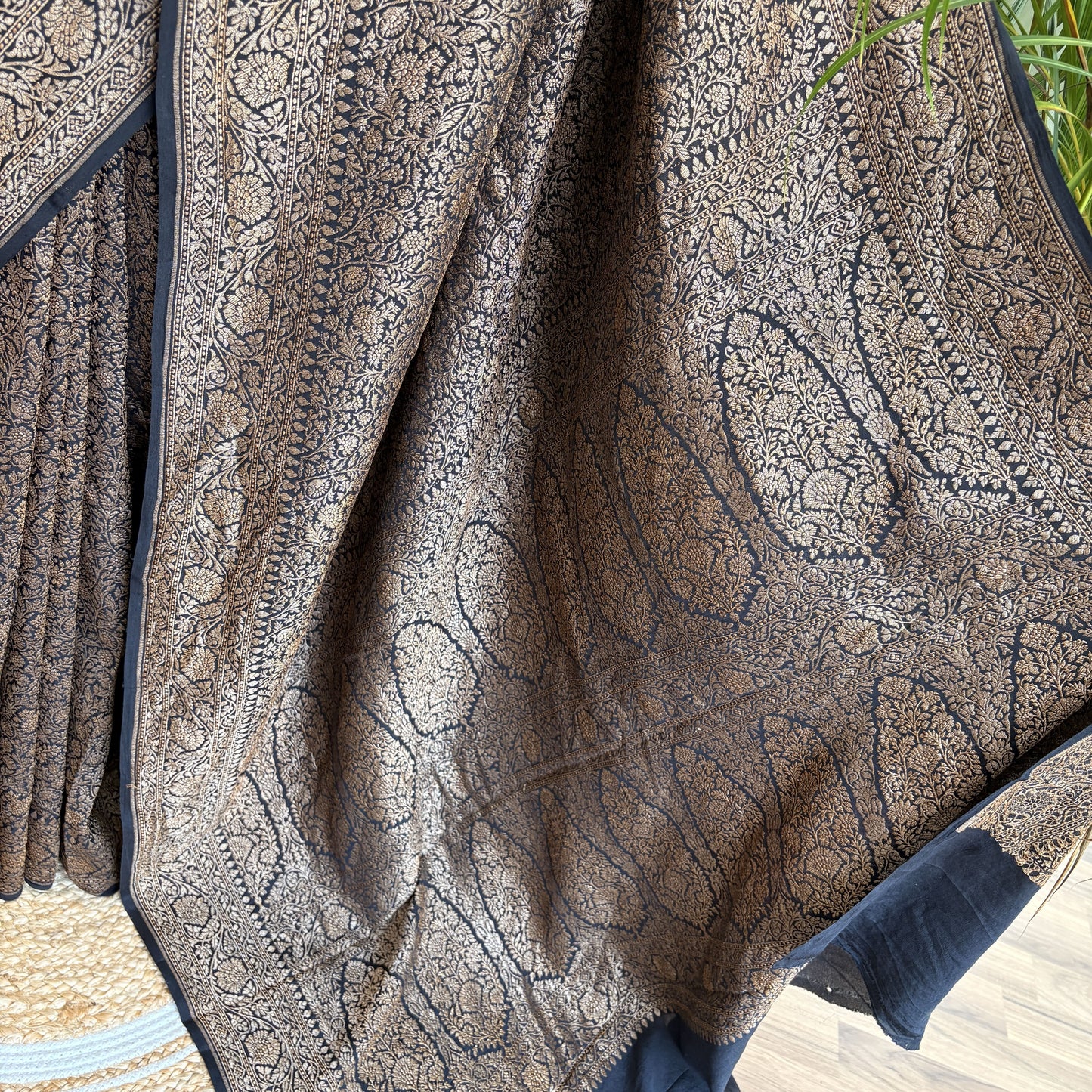 Black Banarasi Pure Crepe Brocade Saree