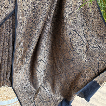 Black Banarasi Pure Crepe Brocade Saree