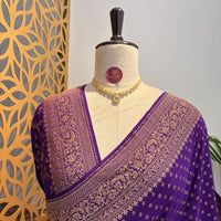 Purple Banarasi Pure Crepe Saree
