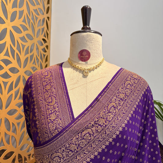 Purple Banarasi Pure Crepe Saree