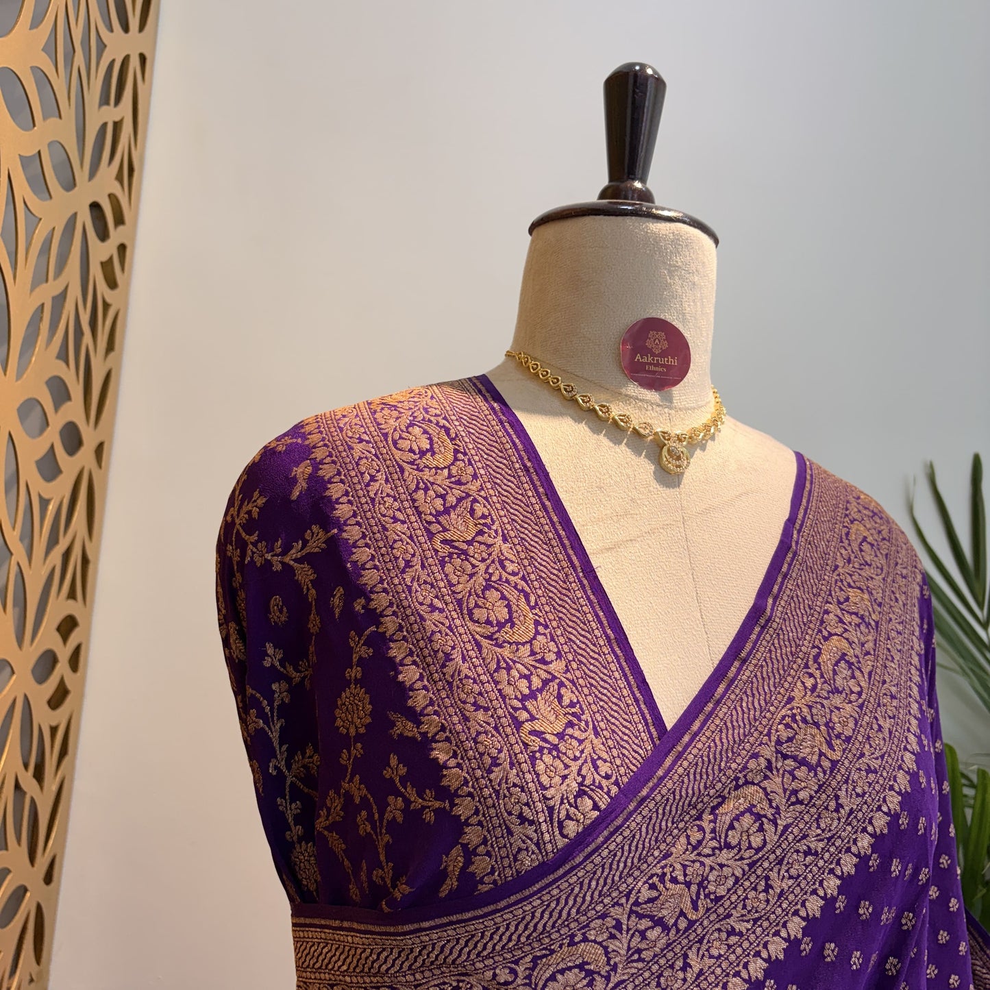 Purple Banarasi Pure Crepe Saree