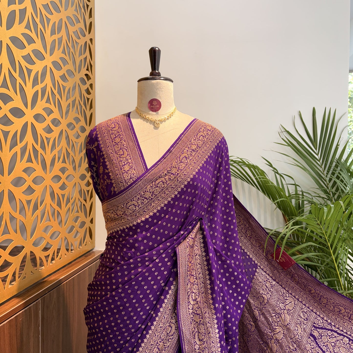 Purple Banarasi Pure Crepe Saree