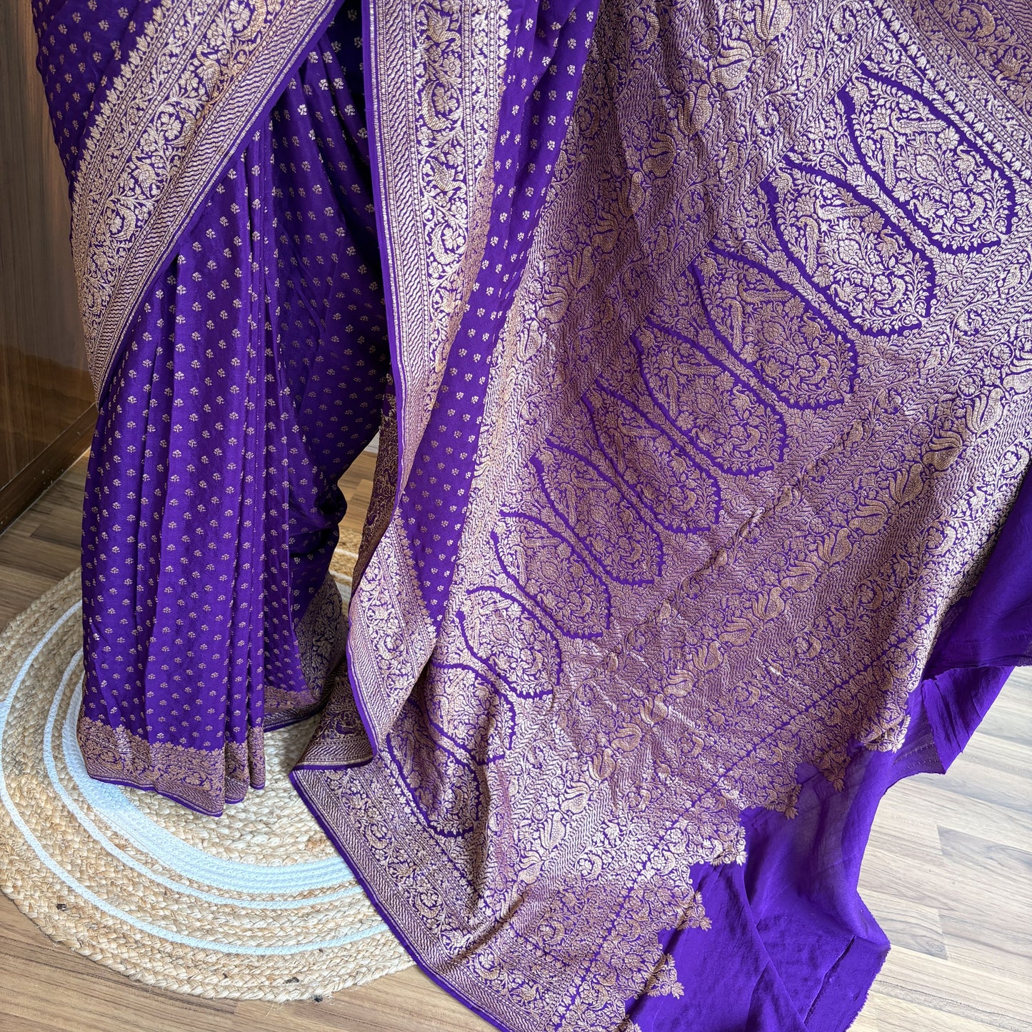 Purple Banarasi Pure Crepe Saree