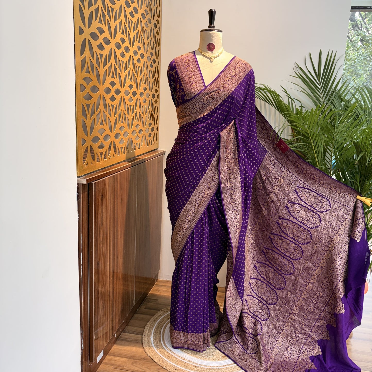 Purple Banarasi Pure Crepe Saree