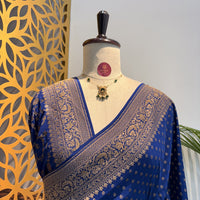 Ink Blue Banarasi Pure Crepe Saree