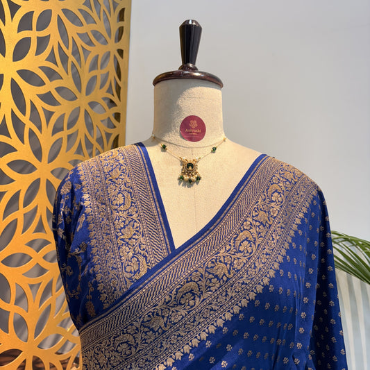 Ink Blue Banarasi Pure Crepe Saree