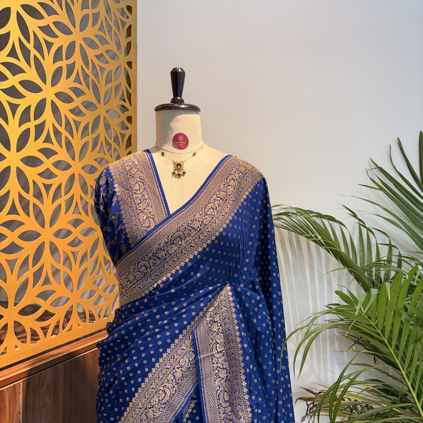 Ink Blue Banarasi Pure Crepe Saree