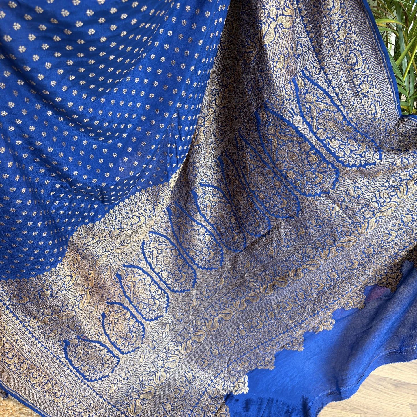 Ink Blue Banarasi Pure Crepe Saree
