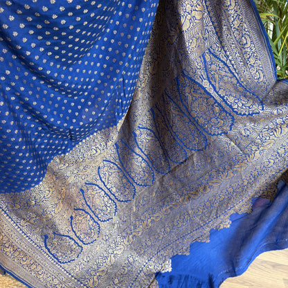 Ink Blue Banarasi Pure Crepe Saree