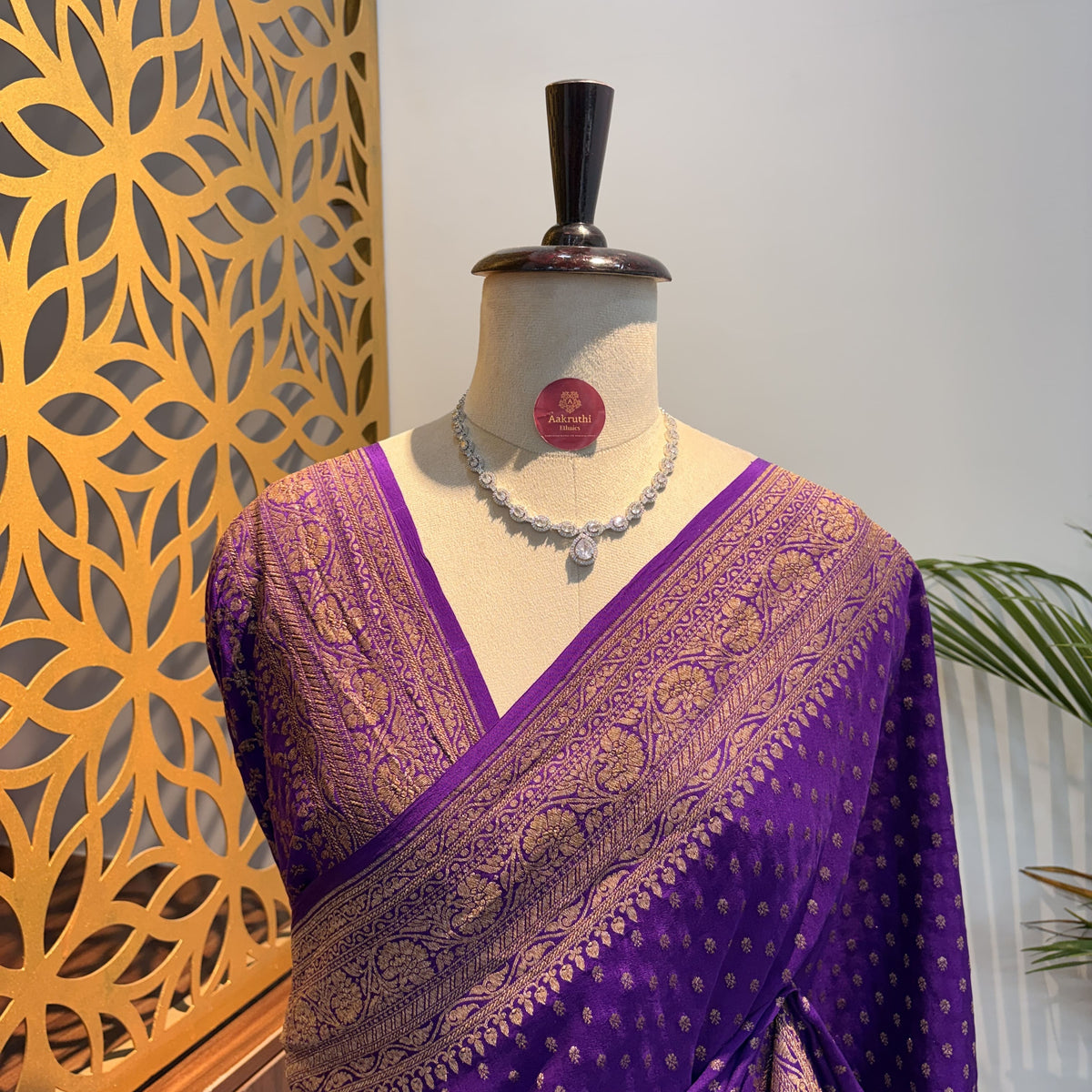 Purple Banarasi Pure Crepe Saree