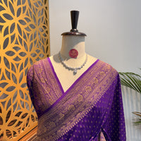 Purple Banarasi Pure Crepe Saree