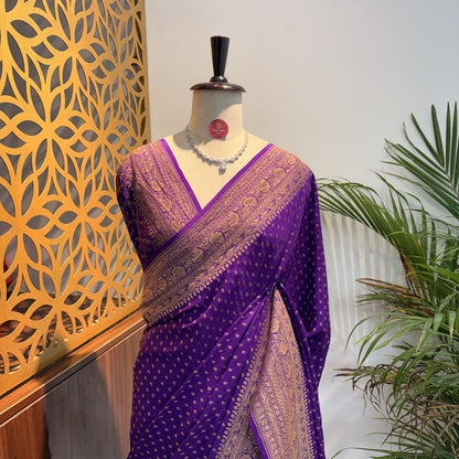 Purple Banarasi Pure Crepe Saree