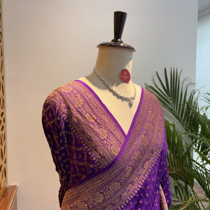 Purple Banarasi Pure Crepe Saree