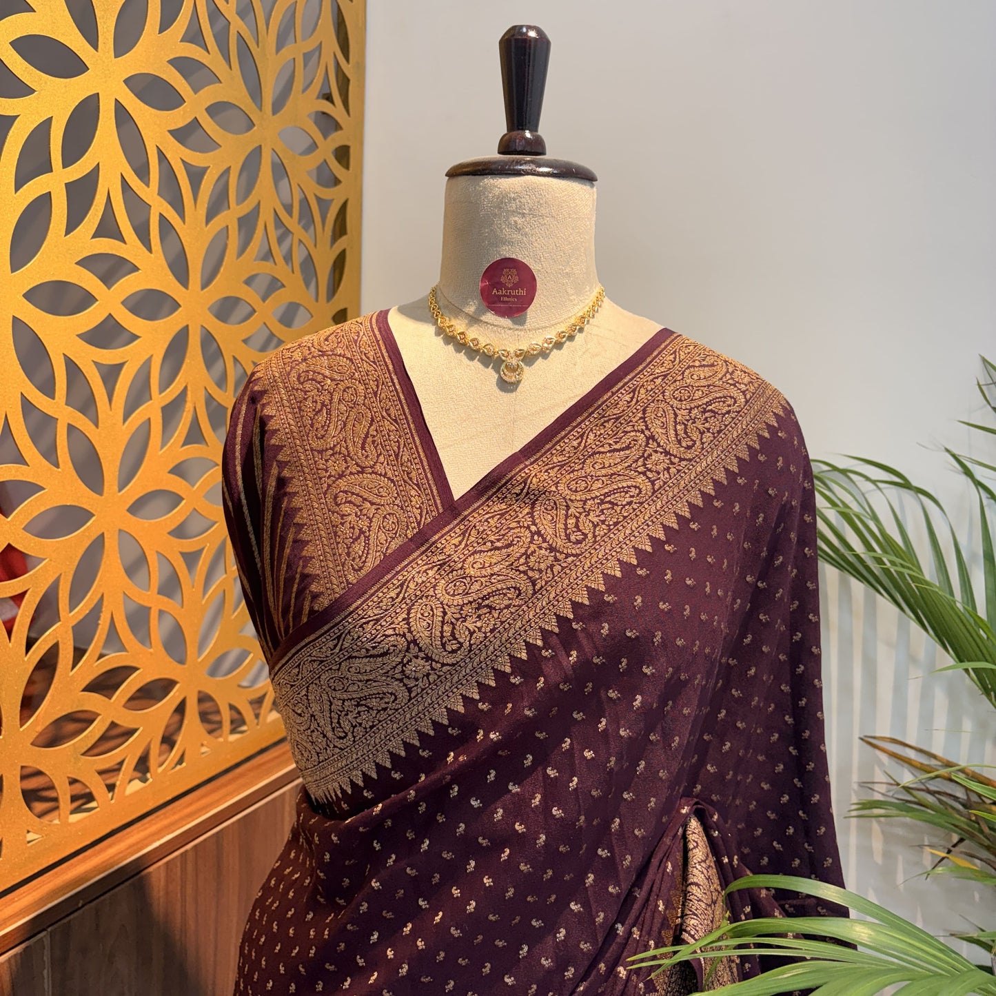 Brown Banarasi Pure Crepe Saree
