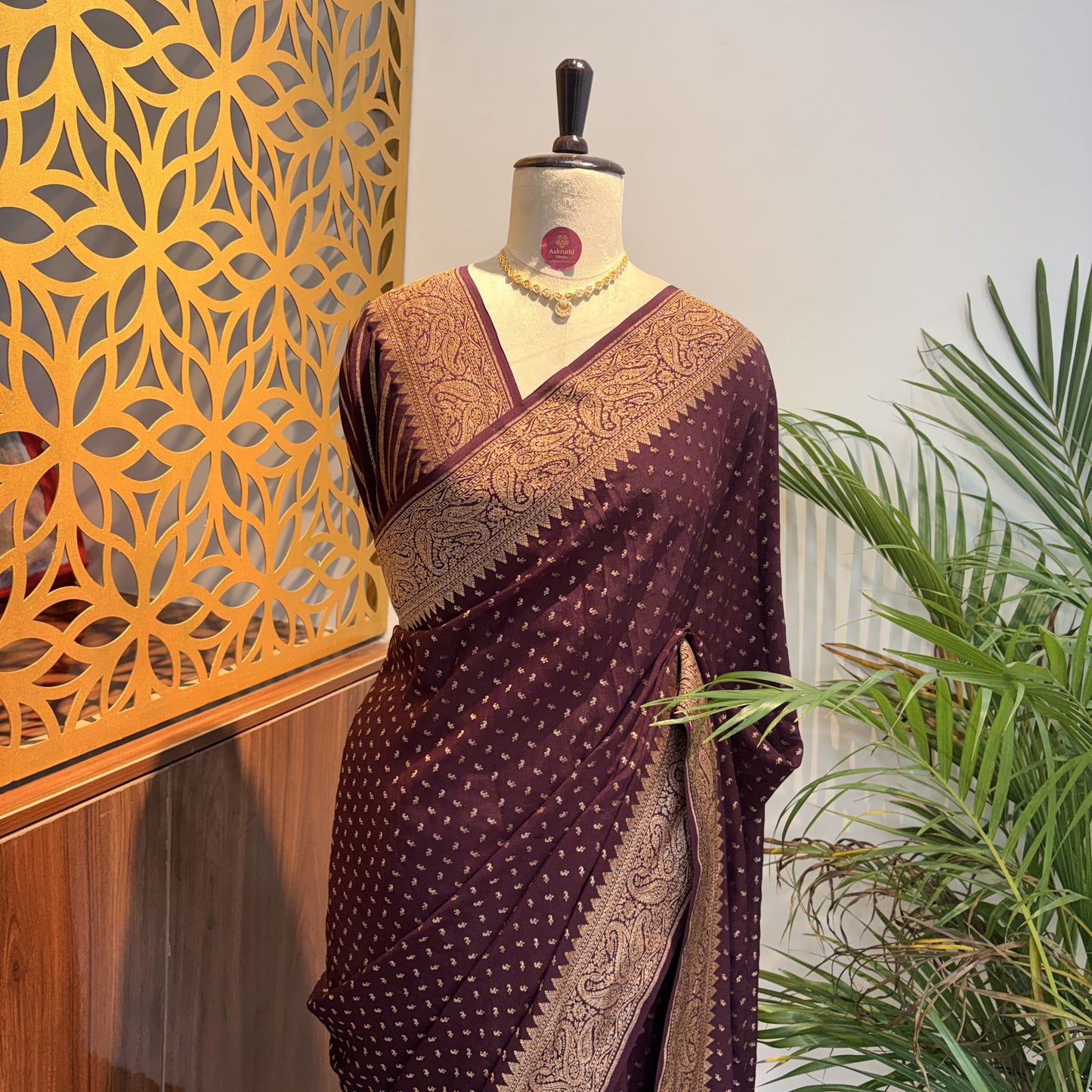 Brown Banarasi Pure Crepe Saree