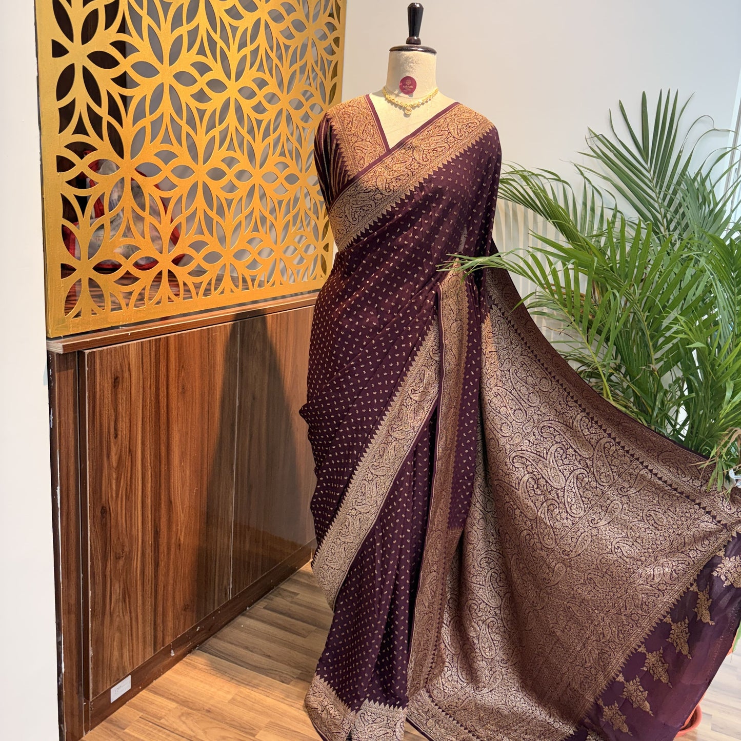 Brown Banarasi Pure Crepe Saree