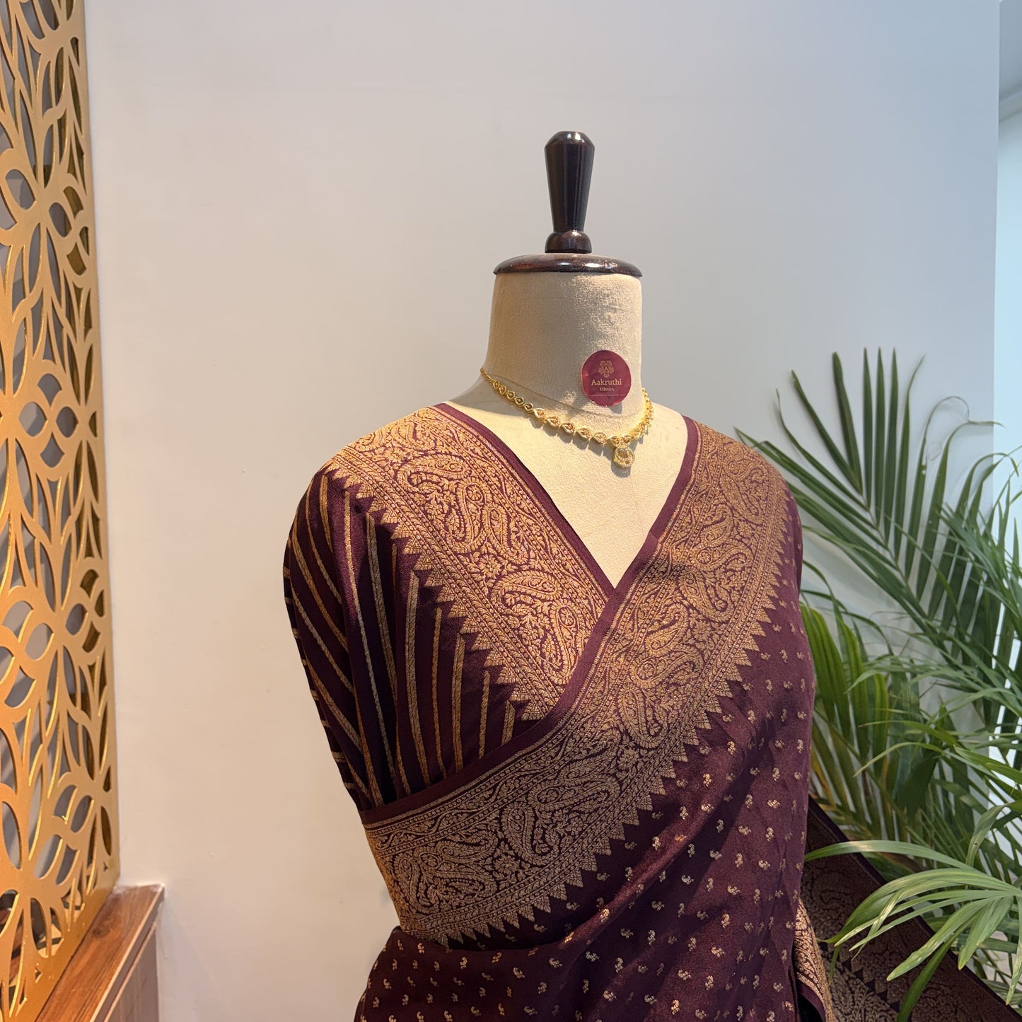 Brown Banarasi Pure Crepe Saree