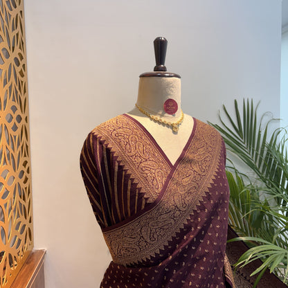 Brown Banarasi Pure Crepe Saree