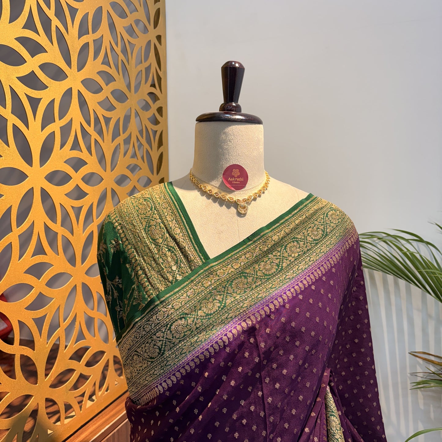 Wine Banarasi Pure Crepe Saree