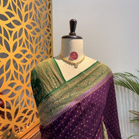 Wine Banarasi Pure Crepe Saree