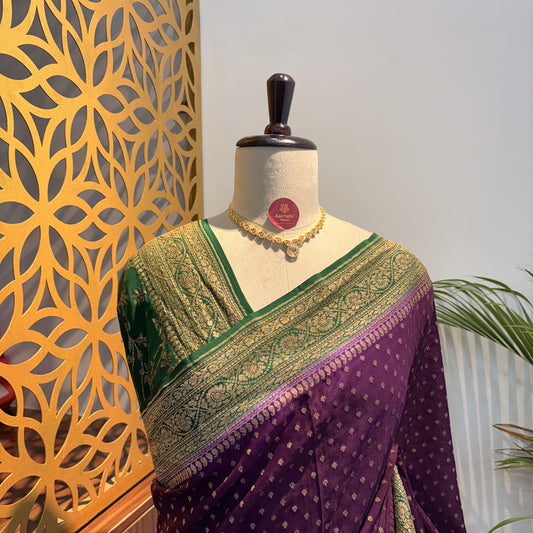 Wine Banarasi Pure Crepe Saree