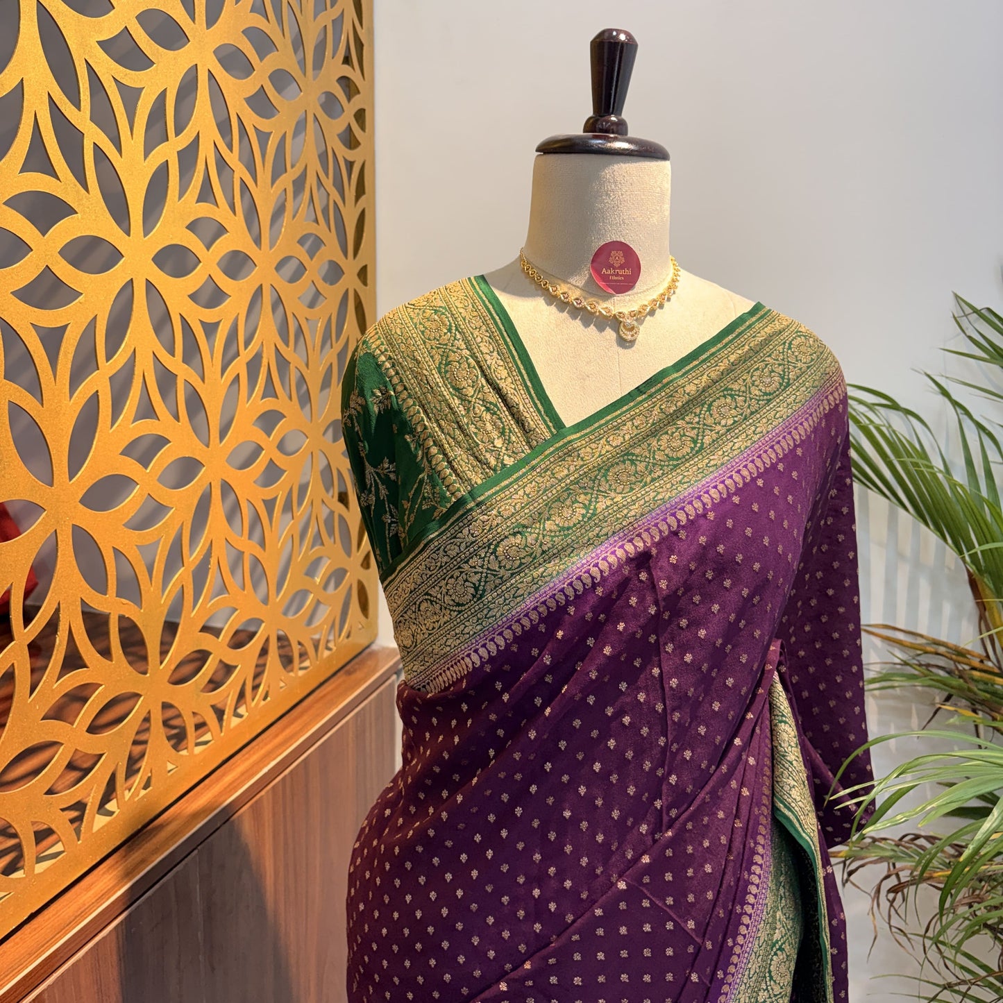 Wine Banarasi Pure Crepe Saree