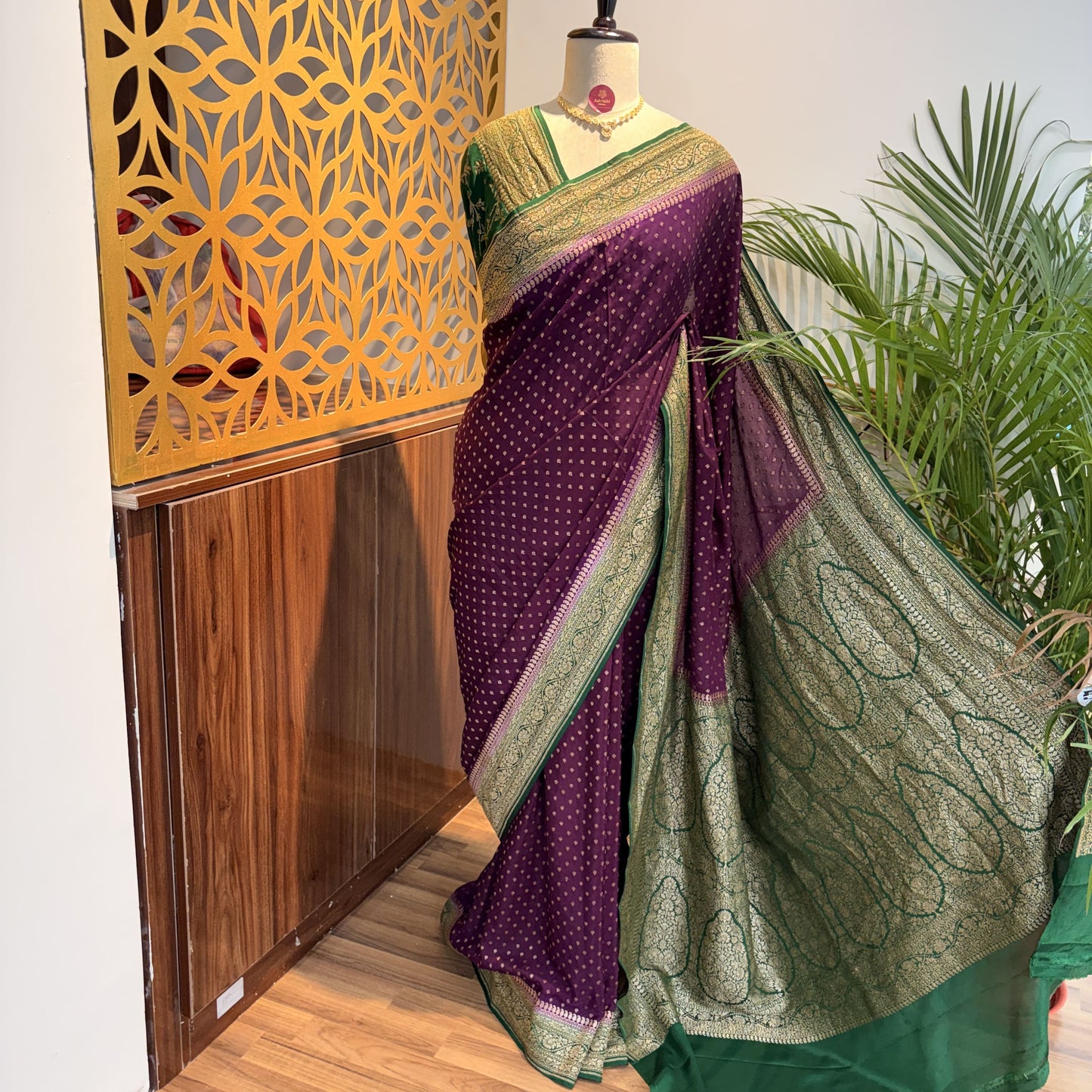 Wine Banarasi Pure Crepe Saree